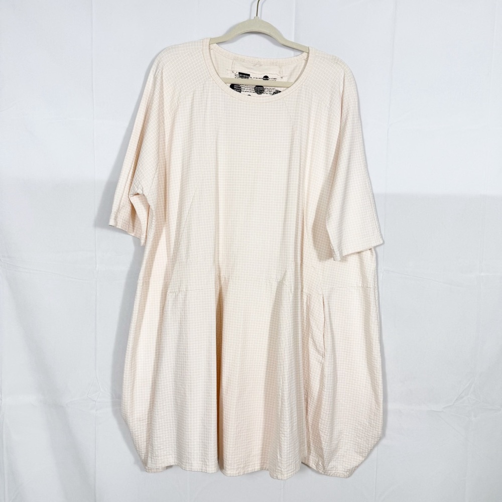 Rundholz Black Label Tunic Dress Flared Hemline Rose Print Check Beige White - Picture 2 of 12